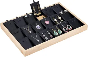 PH PandaHall Jewelry Organizer Trays, 18 Grids Pendant Earrings Necklace Organizer Display Showcase with Pu Imitation Leather Stackable Jewelry Tray Gifts for Men Women, Black