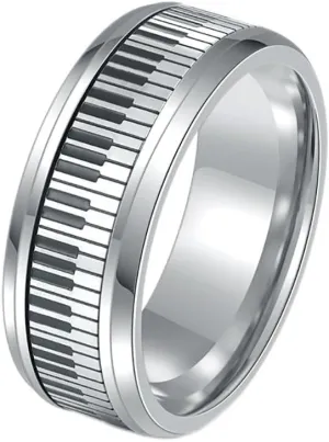 Piano Keys Anxiety Ring for Women Men Stainless Steel Relief Fidget Ring Spinner Ring Statement Rings Finger Band Christmas Jewelry Gifts