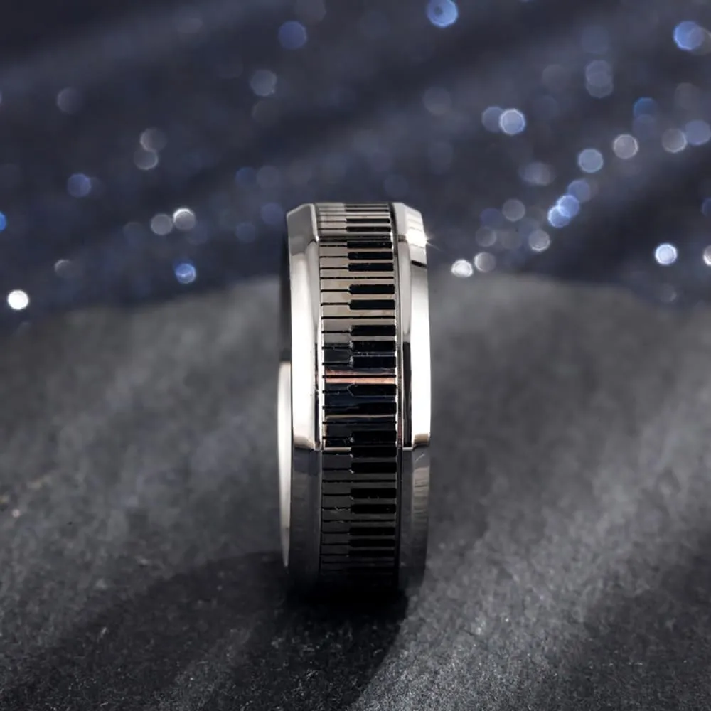 Piano Keys Anxiety Ring for Women Men Stainless Steel Relief Fidget Ring Spinner Ring Statement Rings Finger Band Christmas Jewelry Gifts