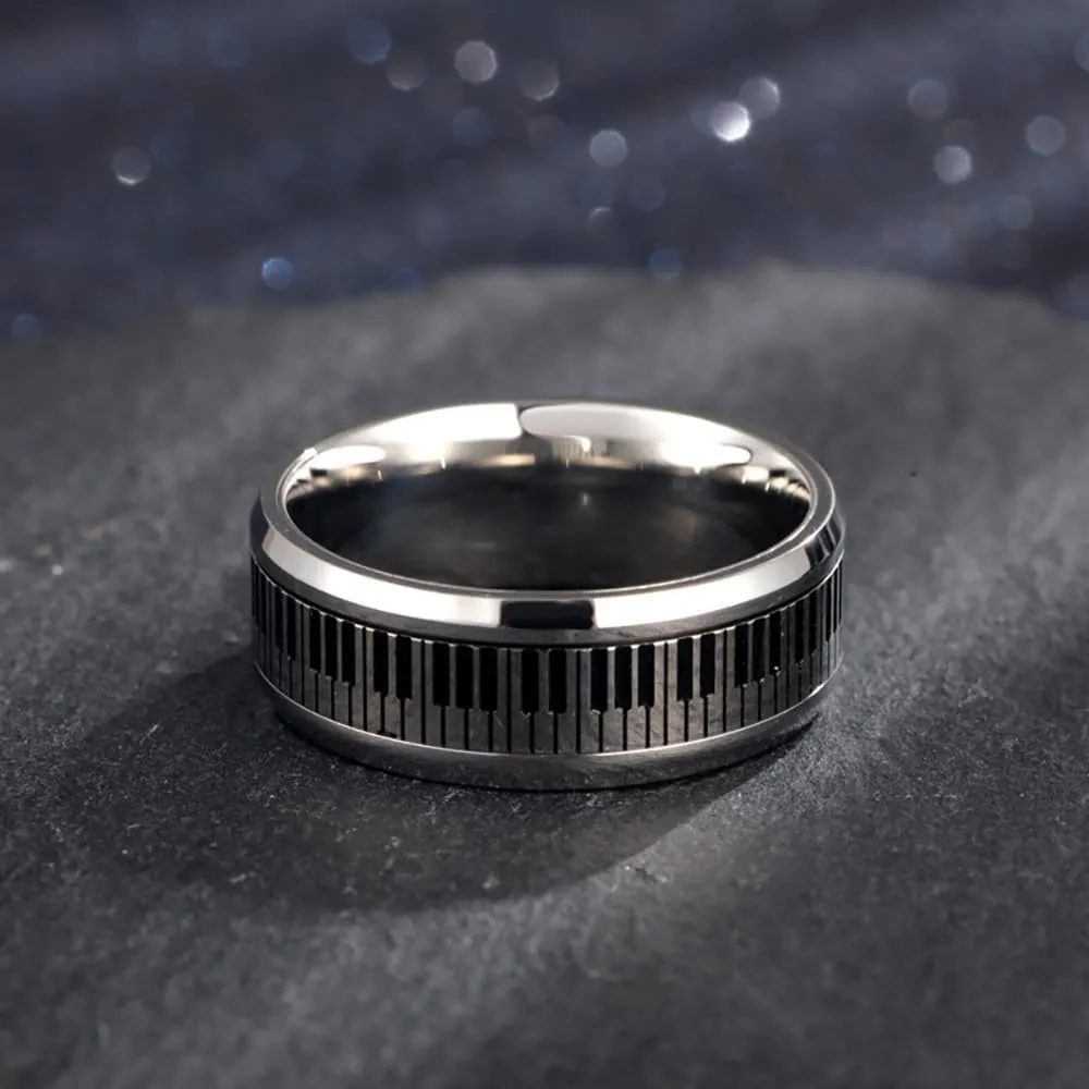Piano Keys Anxiety Ring for Women Men Stainless Steel Relief Fidget Ring Spinner Ring Statement Rings Finger Band Christmas Jewelry Gifts