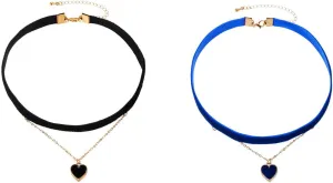 Pingyongchang Heart Choker Necklace Adjustable Red Choker Classic Elegant Layered Collar Necklaces for Women Velvet Chocker Necklace Punk Party Bar Collar Jewelry