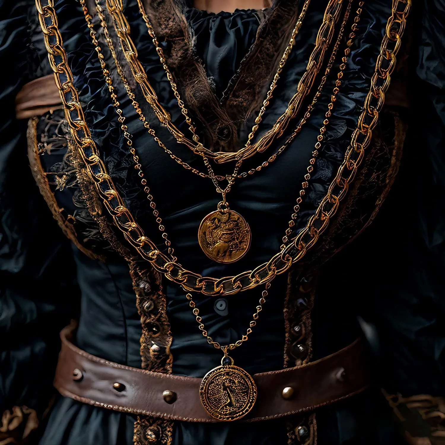 Pirate Necklace Chunky Gold Necklace for Women vintage Pirate Coin Pendant Necklace Fashion Chunky Chain Choker Necklaces Pirate Costume Women Men Jewellery