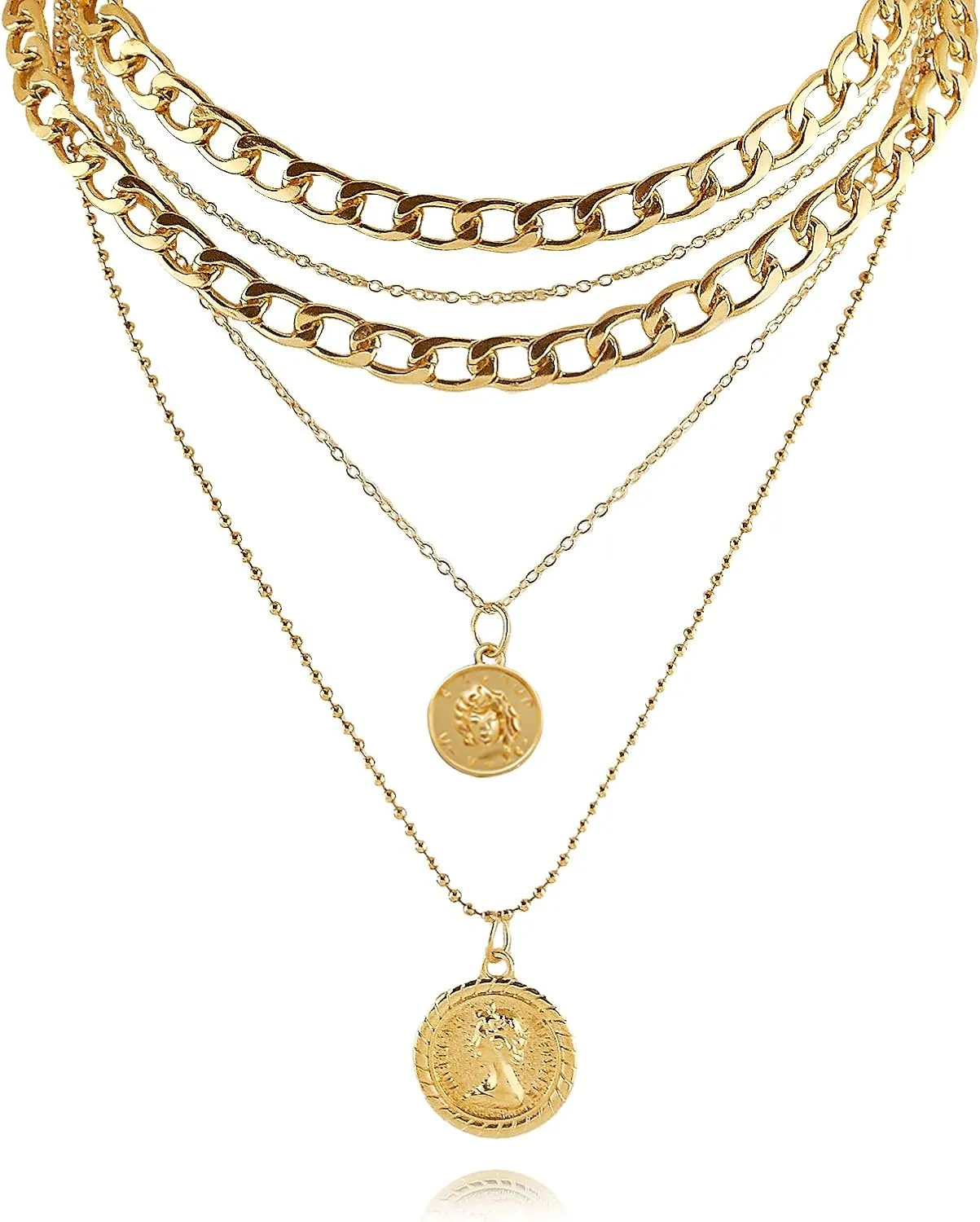 Pirate Necklace Chunky Gold Necklace for Women vintage Pirate Coin Pendant Necklace Fashion Chunky Chain Choker Necklaces Pirate Costume Women Men Jewellery