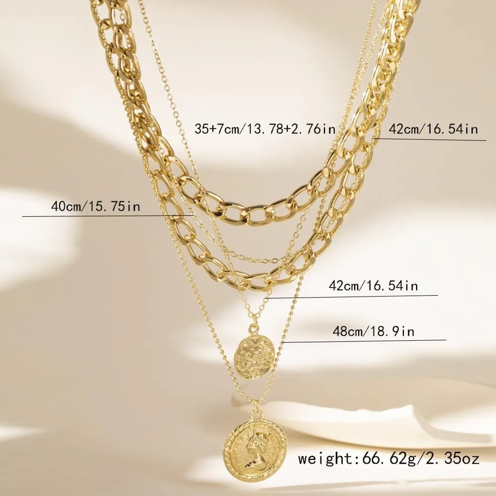 Pirate Necklace Chunky Gold Necklace for Women vintage Pirate Coin Pendant Necklace Fashion Chunky Chain Choker Necklaces Pirate Costume Women Men Jewellery
