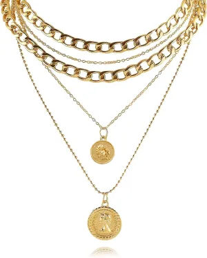 Pirate Necklace Chunky Gold Necklace for Women vintage Pirate Coin Pendant Necklace Fashion Chunky Chain Choker Necklaces Pirate Costume Women Men Jewellery