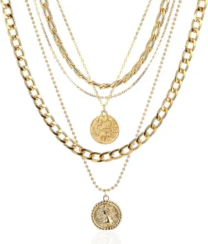 Pirate Necklace Chunky Gold Necklace for Women vintage Pirate Coin Pendant Necklace Fashion Chunky Chain Choker Necklaces Pirate Costume Women Men Jewellery