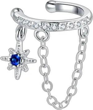 Platinum Plated Ear Cuff with Chain and Zirconia, Dainty Cuff, Wrap Around Jacket, Helix Hoop, Cartilage Clip, Non Pierced Jewelry
