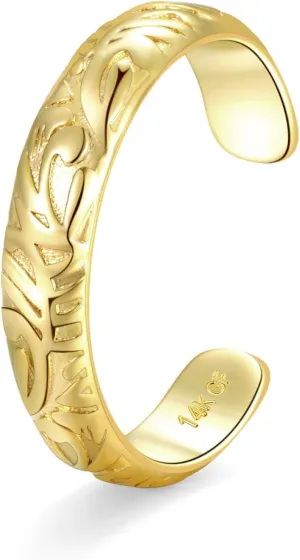 PLOMFOV 14K Gold Filled Gold Toe Rings for Women Adjustable Toe Rings Non Tarnish Solid 14K Real Gold Toe Ring