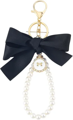 PLwelth Bow Keychain Cute Pearl Keyring for Women Girls Personalized Keychain for Car Backpack Wallet Funny Black Bow Charm Accessory for Best Friends Gifts for Mothers Day Birthday Christmas
