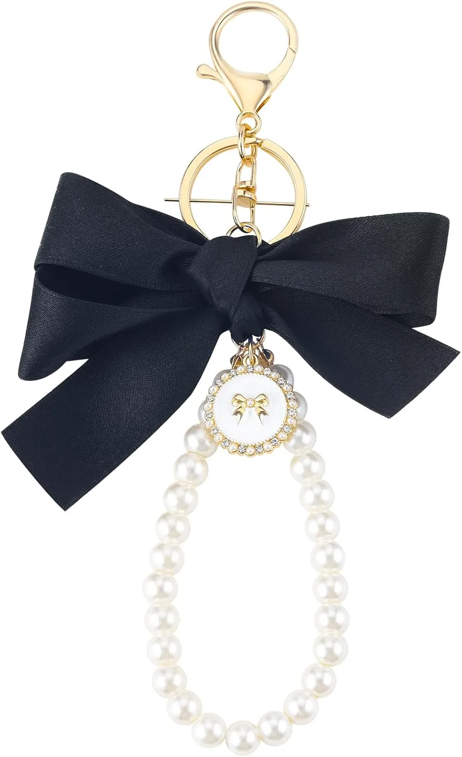 PLwelth Bow Keychain Cute Pearl Keyring for Women Girls Personalized Keychain for Car Backpack Wallet Funny Black Bow Charm Accessory for Best Friends Gifts for Mothers Day Birthday Christmas