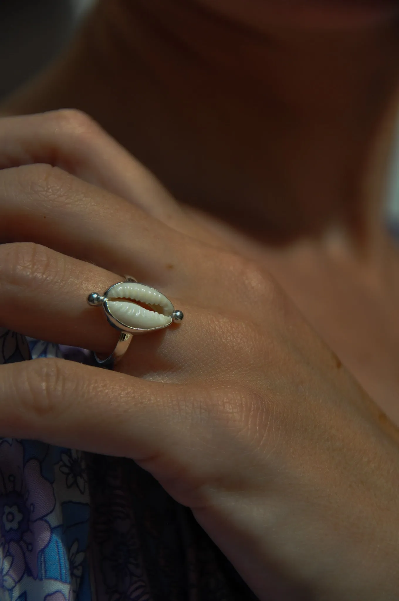 Pointed Silver Cowrie Ring