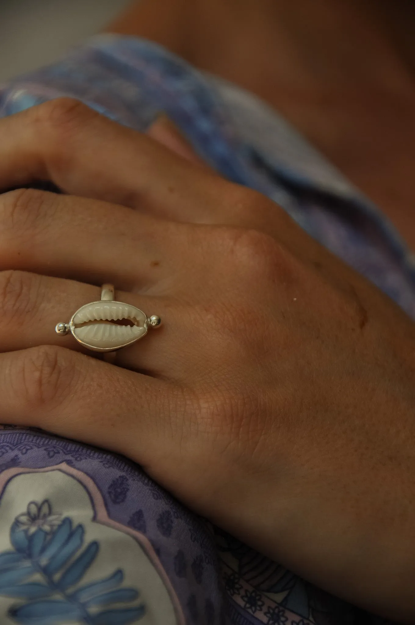 Pointed Silver Cowrie Ring