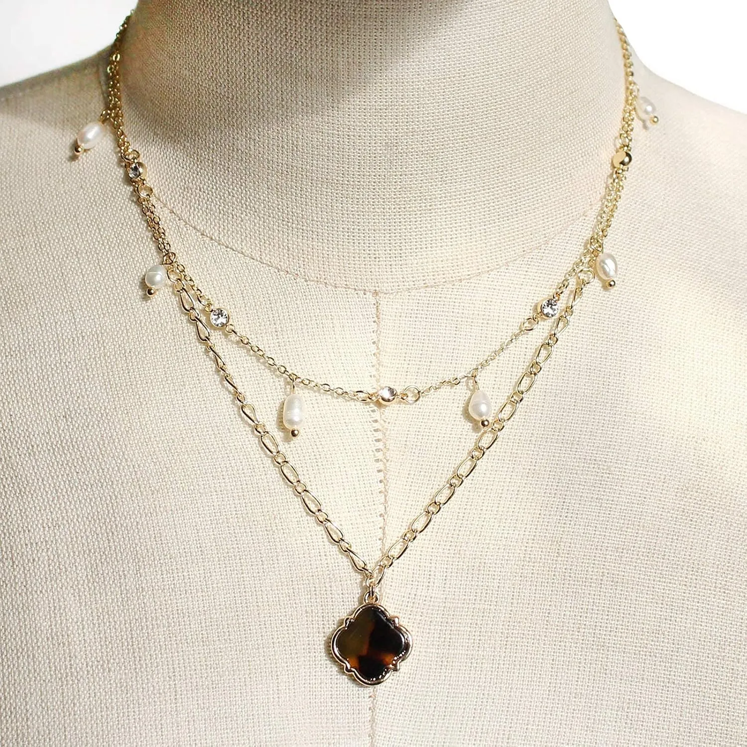 POMINA Gold Pearl Necklace for Women Freshwater Pearl Gold Necklaces for Women Pearl Layered Boho Necklace for Women Pearl Beaded Layering Necklace