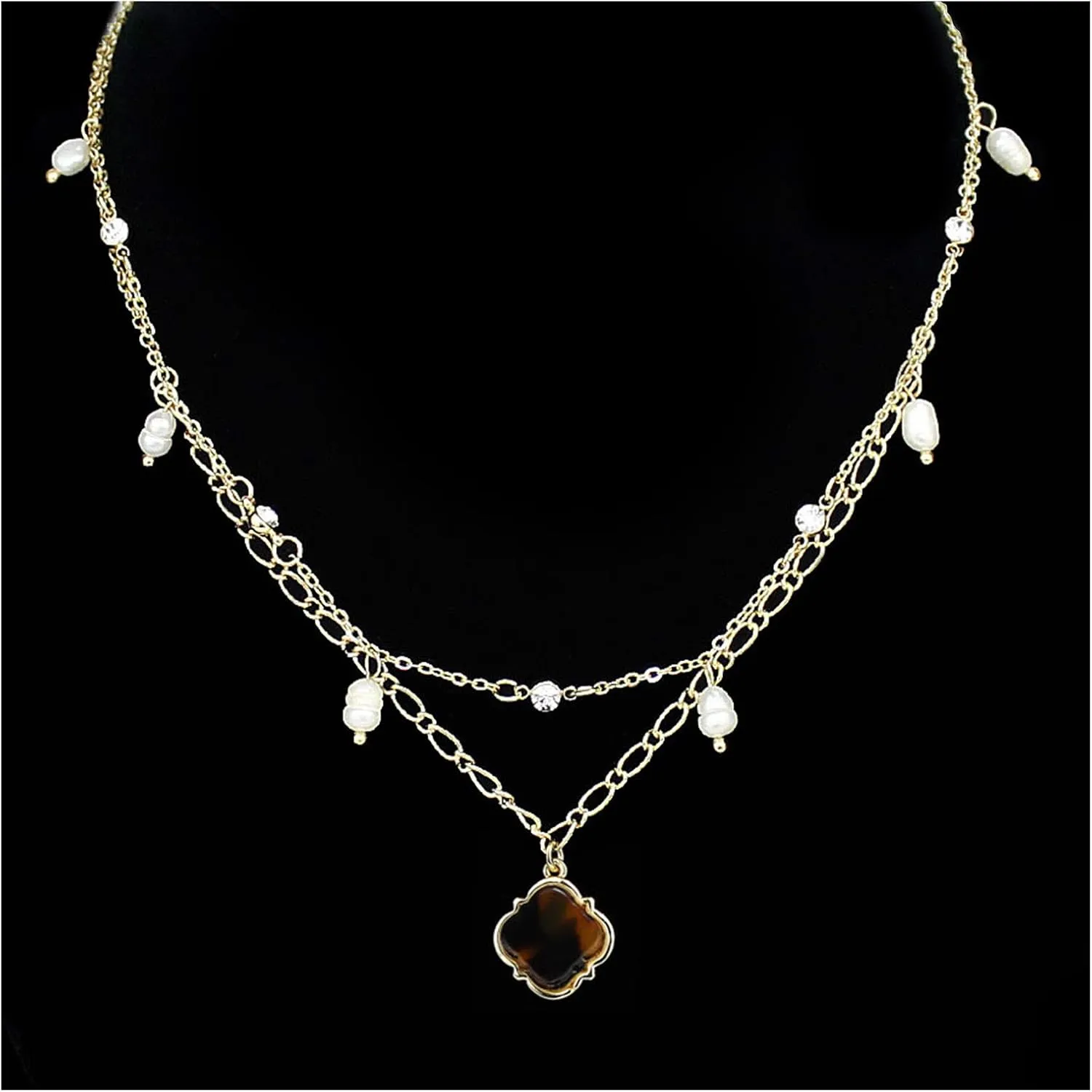 POMINA Gold Pearl Necklace for Women Freshwater Pearl Gold Necklaces for Women Pearl Layered Boho Necklace for Women Pearl Beaded Layering Necklace
