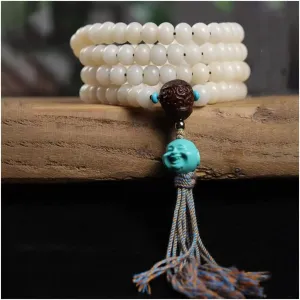 Prayer Beads,Beads Necklace,Bracelet, 108 White Bodhi Root Rosary for Mala, 7 * 9Mm Natural Bodhi Buddha Beads Necklace Bracelet Unisex for Prayer Chanting