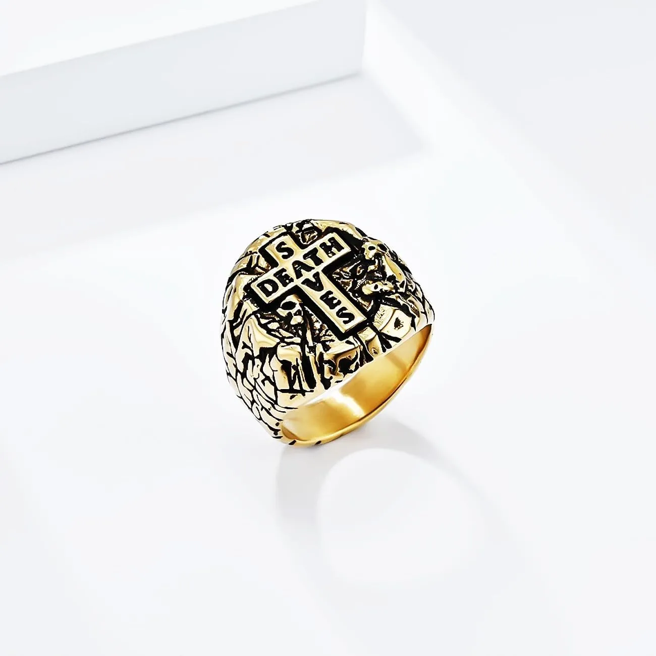 Prayer Cross Flower Carving rings for men 316 Stainless Steel Men's Ring Blessing Rings for men Iced Out Jewelry Punk Ring Cocktail Party Ring Vintage mens fashion rings