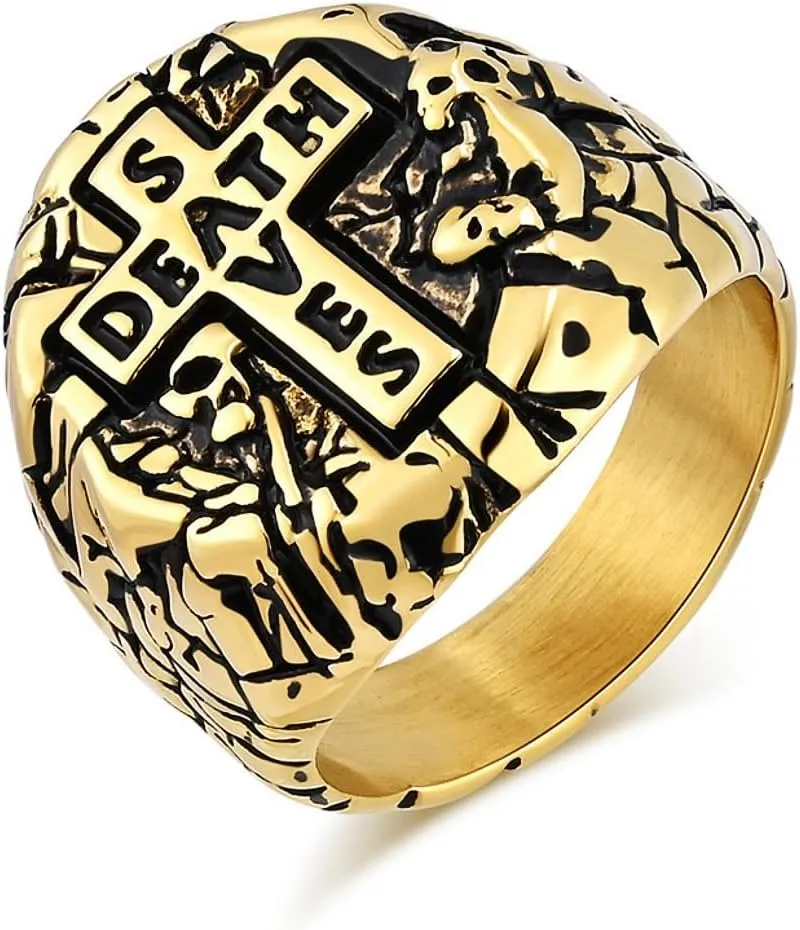 Prayer Cross Flower Carving rings for men 316 Stainless Steel Men's Ring Blessing Rings for men Iced Out Jewelry Punk Ring Cocktail Party Ring Vintage mens fashion rings