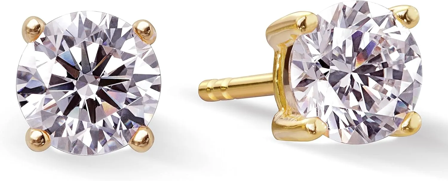 Princess Collection - "Everyday I'm Sparkling" - 5.5 mm (2.3 Carat/Pair) Cubic Zirconia 22K Gold-Plated Stud Earrings For Sensitive Ears