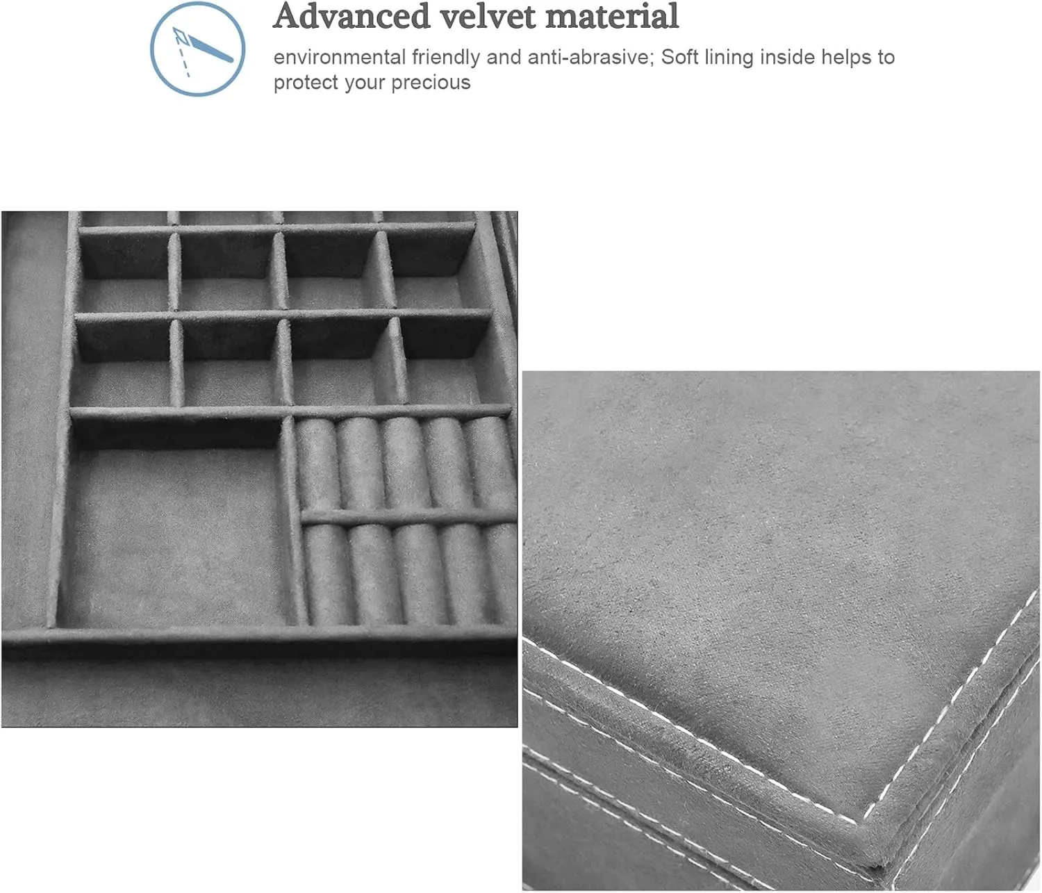 ProCase Velvet Jewelry Box Organizer for Women, 2 Layer Jewelry Display Storage Holder Case for Necklace Earrings Bracelets Rings -Grey