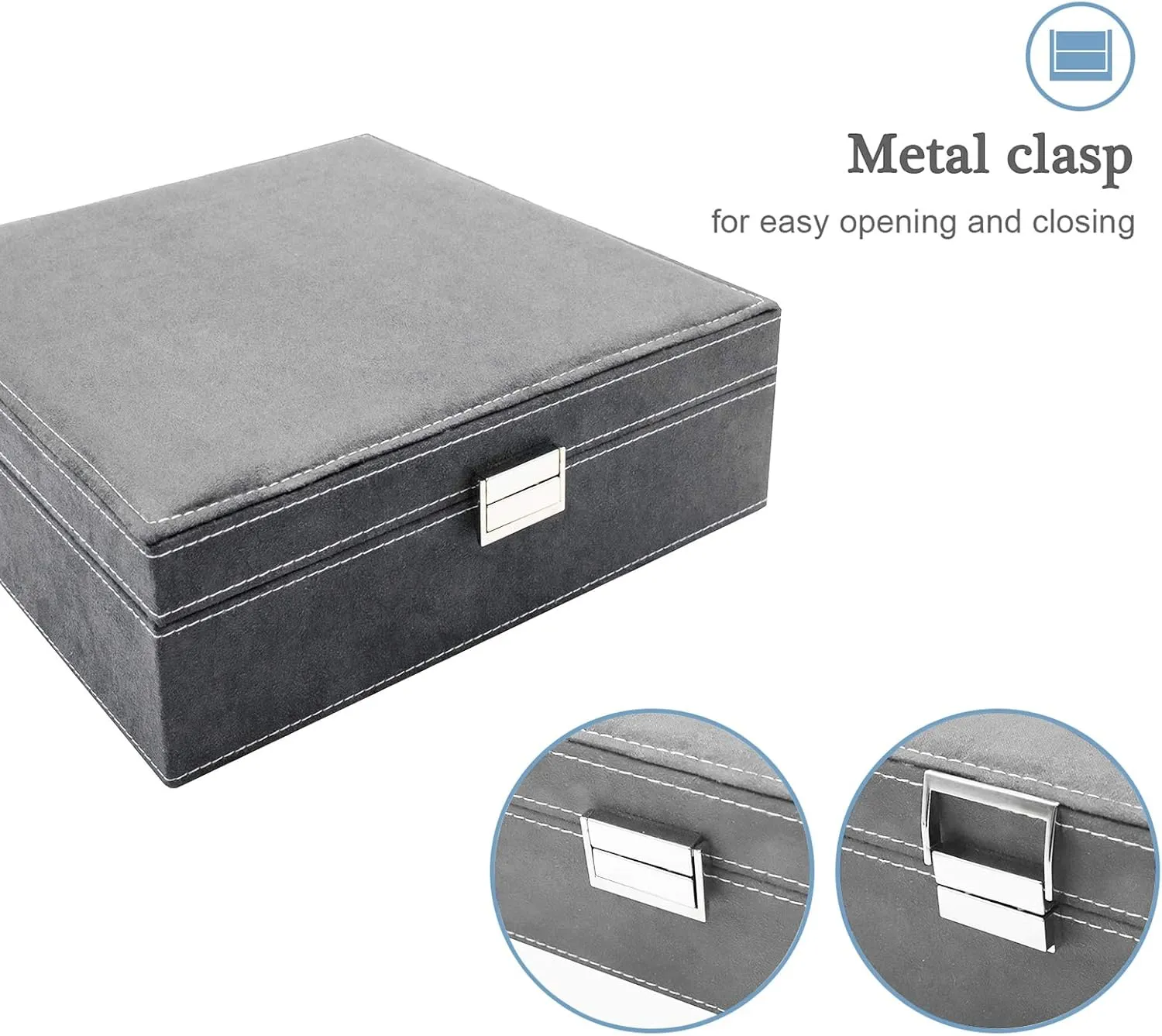 ProCase Velvet Jewelry Box Organizer for Women, 2 Layer Jewelry Display Storage Holder Case for Necklace Earrings Bracelets Rings -Grey