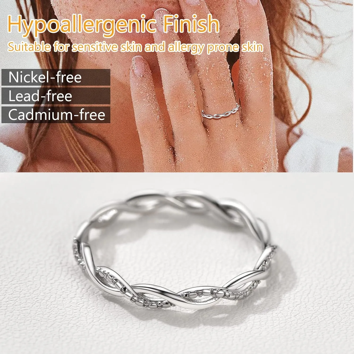 PROSILVER 925 Sterling Silver Rings for Women, 2mm/3mm Wedding Band, Dainty Triple Rings, Cuban Link, Celtic Knot, Comfort Fit, #4-#12, Boxed