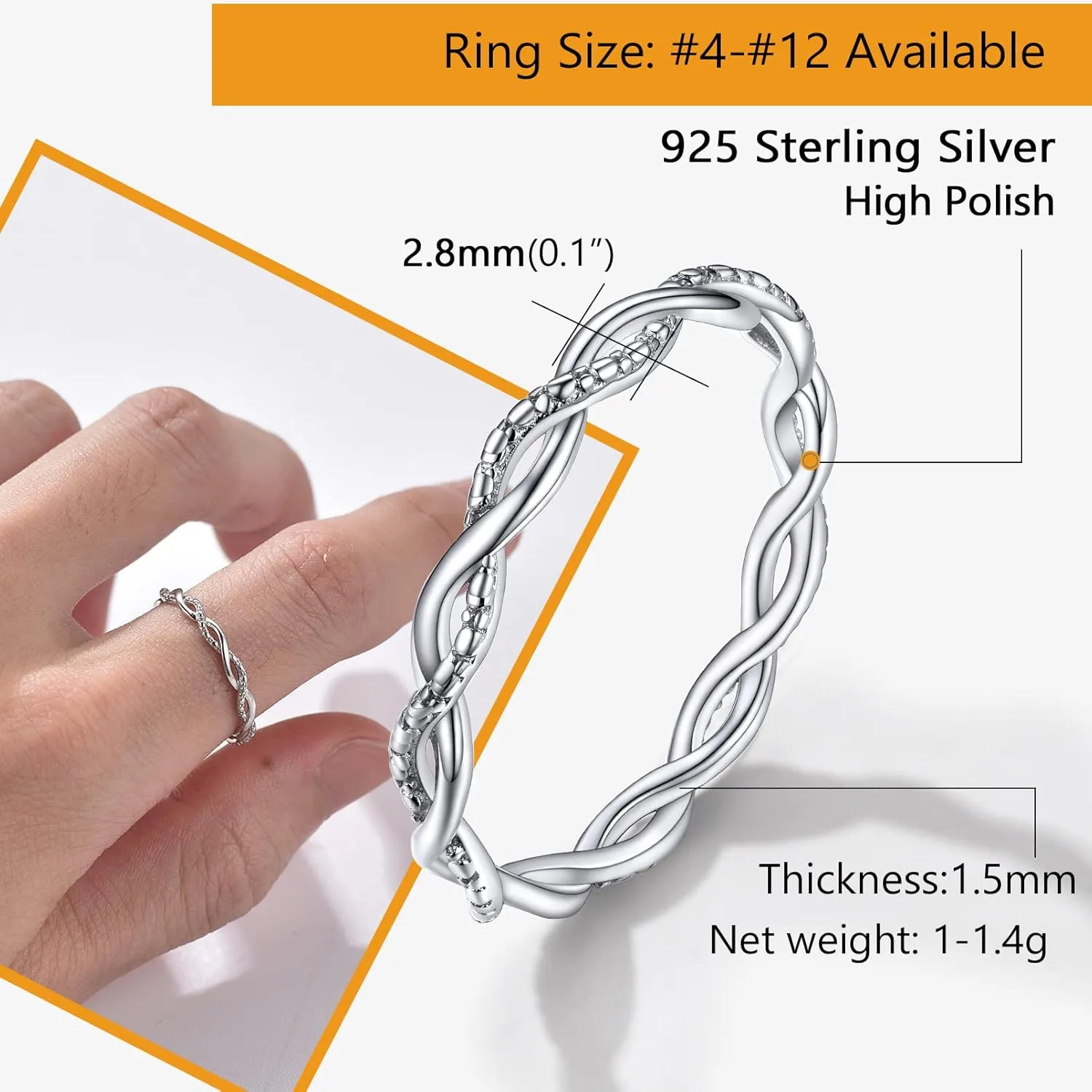 PROSILVER 925 Sterling Silver Rings for Women, 2mm/3mm Wedding Band, Dainty Triple Rings, Cuban Link, Celtic Knot, Comfort Fit, #4-#12, Boxed