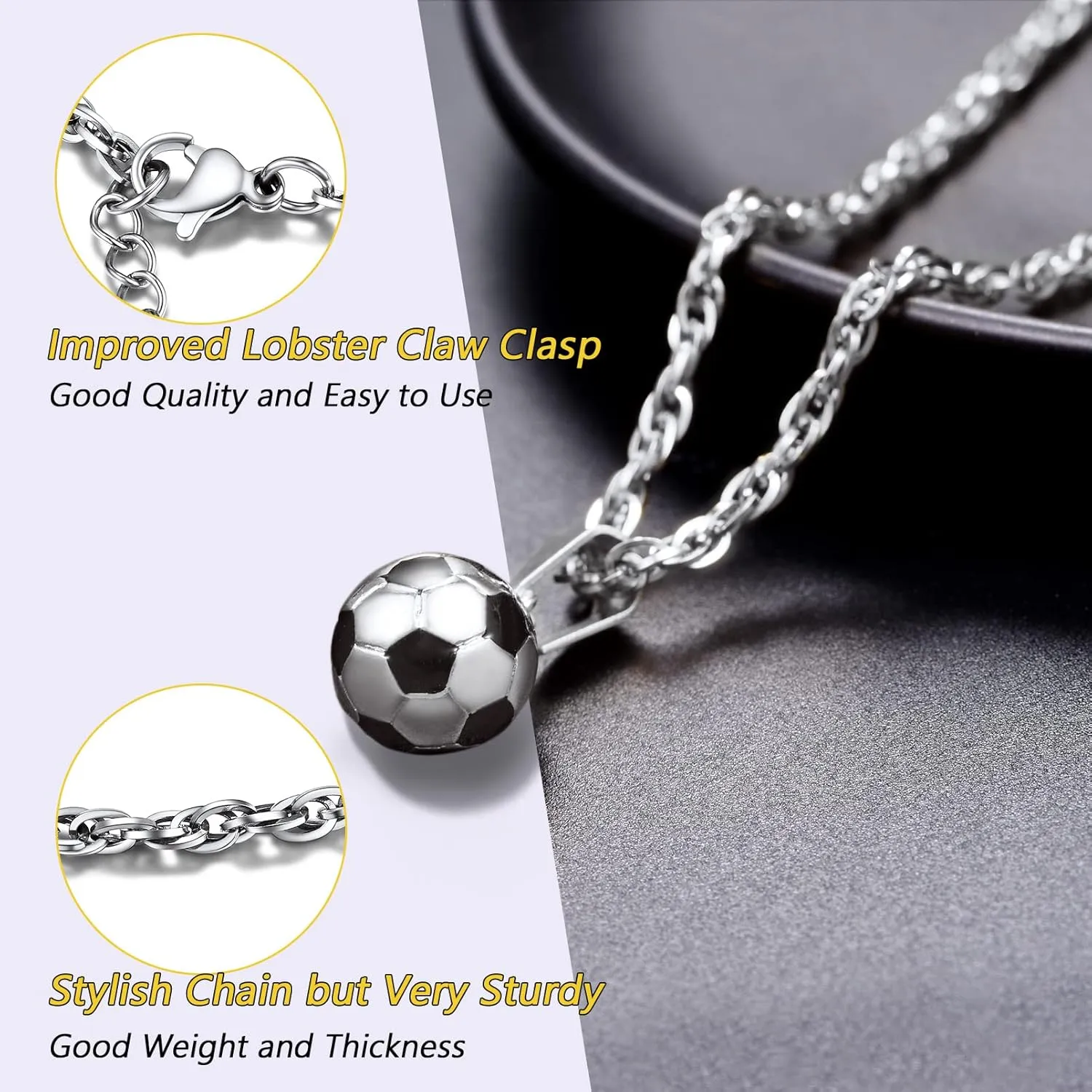 PROSTEEL 316L Stainless Steel 3D Football/Basketball/Volleyball/Baseball/Rugby Ball Cool Necklaces for Men, Sports Players Favors Jewelry, 22inch, Come with Box