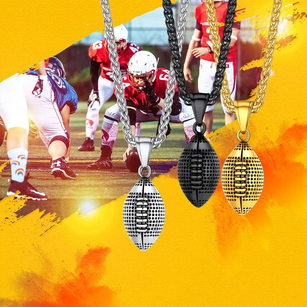 PROSTEEL 316L Stainless Steel 3D Football/Basketball/Volleyball/Baseball/Rugby Ball Cool Necklaces for Men, Sports Players Favors Jewelry, 22inch, Come with Box