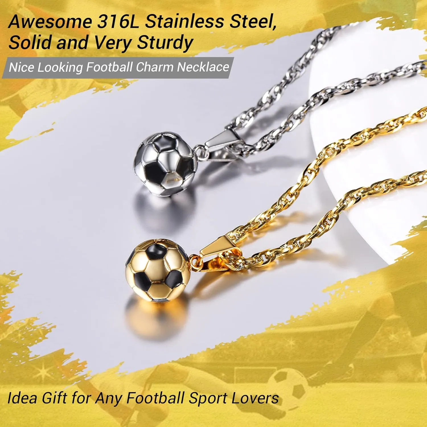 PROSTEEL 316L Stainless Steel 3D Football/Basketball/Volleyball/Baseball/Rugby Ball Cool Necklaces for Men, Sports Players Favors Jewelry, 22inch, Come with Box