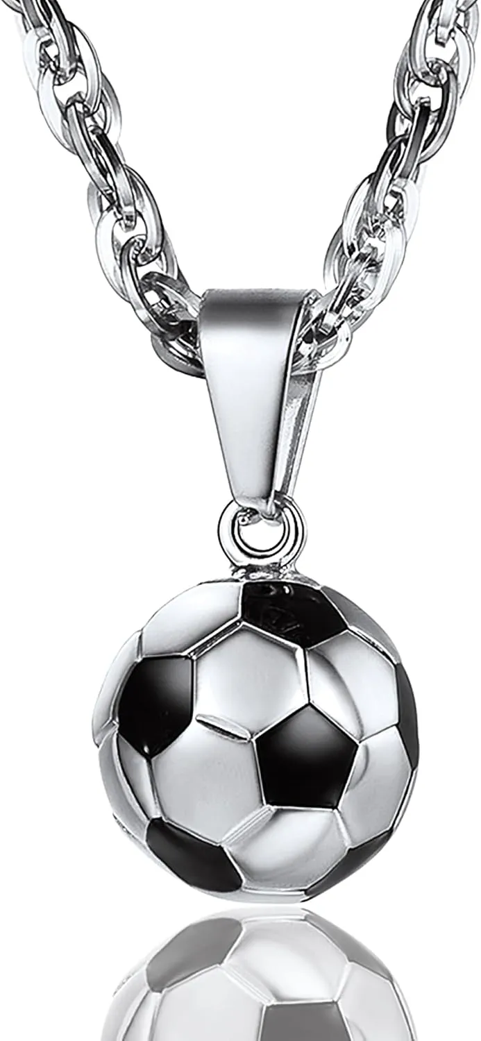 PROSTEEL 316L Stainless Steel 3D Football/Basketball/Volleyball/Baseball/Rugby Ball Cool Necklaces for Men, Sports Players Favors Jewelry, 22inch, Come with Box