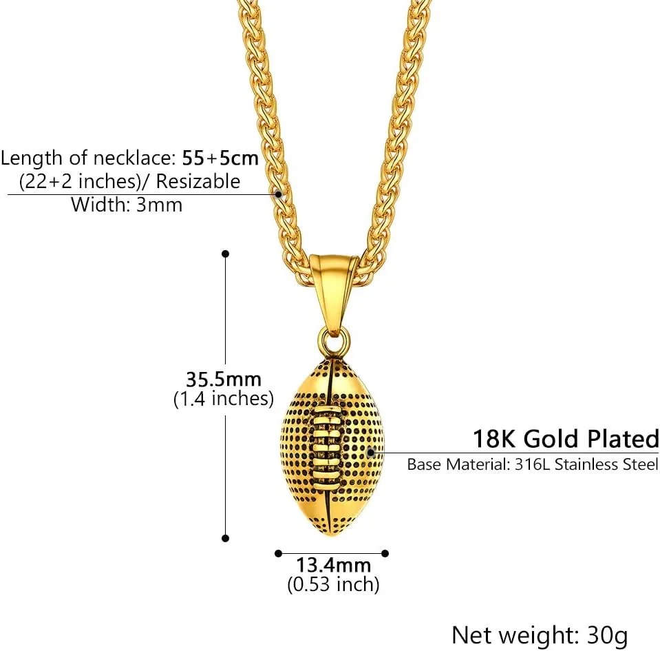 PROSTEEL 316L Stainless Steel 3D Football/Basketball/Volleyball/Baseball/Rugby Ball Cool Necklaces for Men, Sports Players Favors Jewelry, 22inch, Come with Box