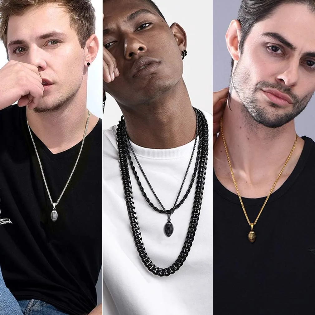PROSTEEL 316L Stainless Steel 3D Football/Basketball/Volleyball/Baseball/Rugby Ball Cool Necklaces for Men, Sports Players Favors Jewelry, 22inch, Come with Box