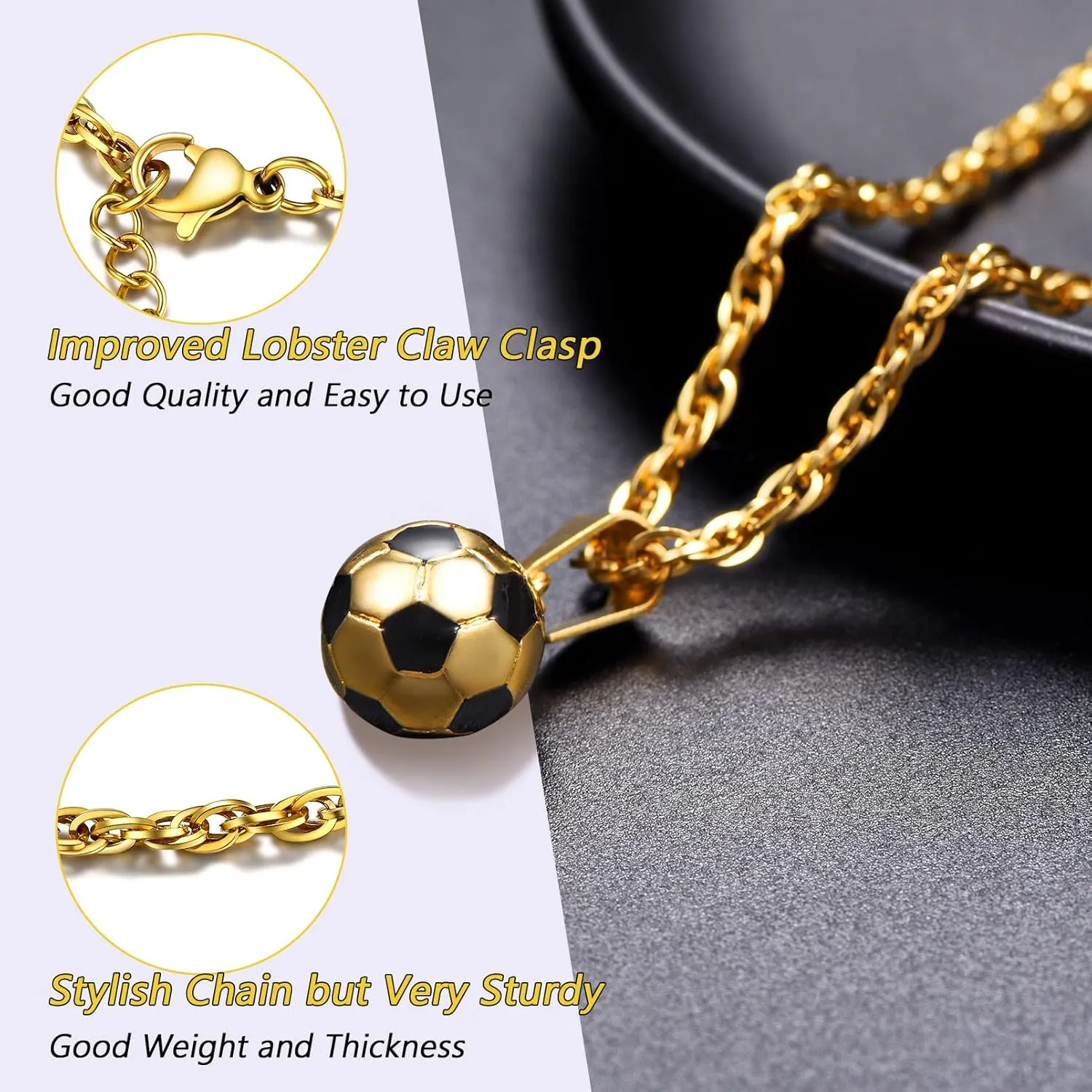 PROSTEEL 316L Stainless Steel 3D Football/Basketball/Volleyball/Baseball/Rugby Ball Cool Necklaces for Men, Sports Players Favors Jewelry, 22inch, Come with Box