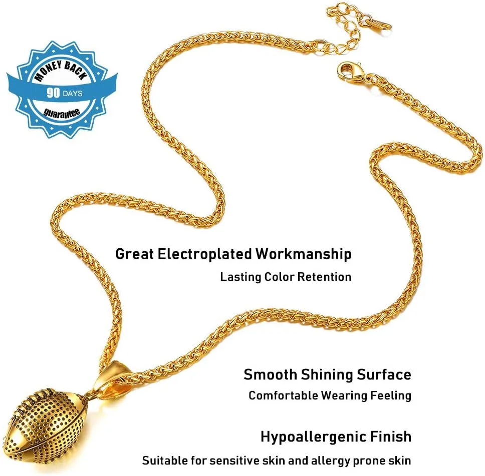 PROSTEEL 316L Stainless Steel 3D Football/Basketball/Volleyball/Baseball/Rugby Ball Cool Necklaces for Men, Sports Players Favors Jewelry, 22inch, Come with Box