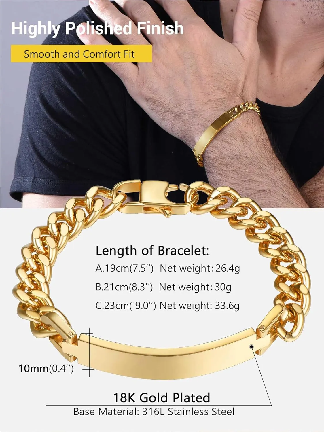 PROSTEEL Custom Bracelets for Men Women, Name Date Initial Quote Engraved Personalized Bracelet, Stainless Steel ID Bracelets, 7.5"/8.3"/9", Come with Box