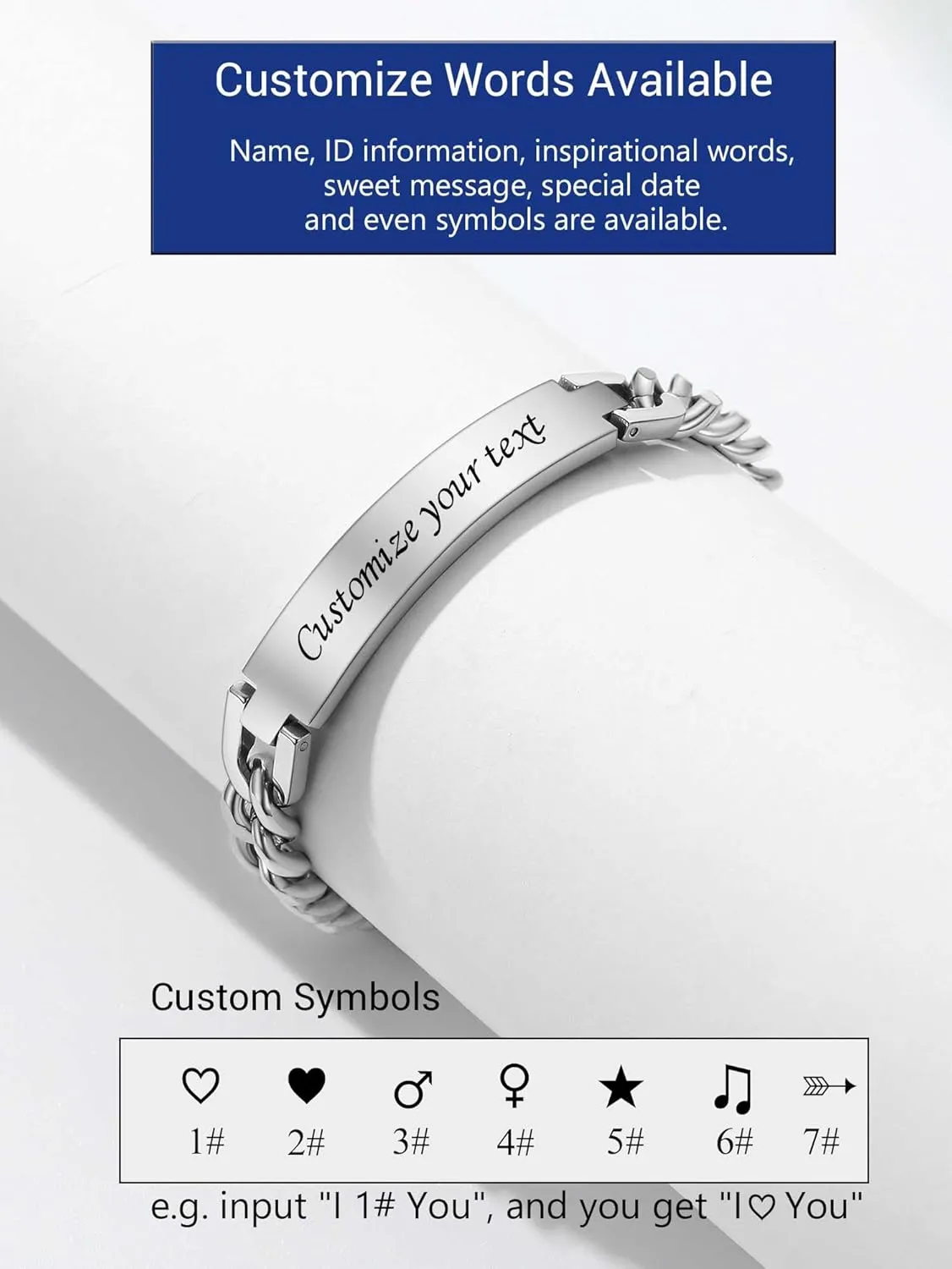 PROSTEEL Custom Bracelets for Men Women, Name Date Initial Quote Engraved Personalized Bracelet, Stainless Steel ID Bracelets, 7.5"/8.3"/9", Come with Box