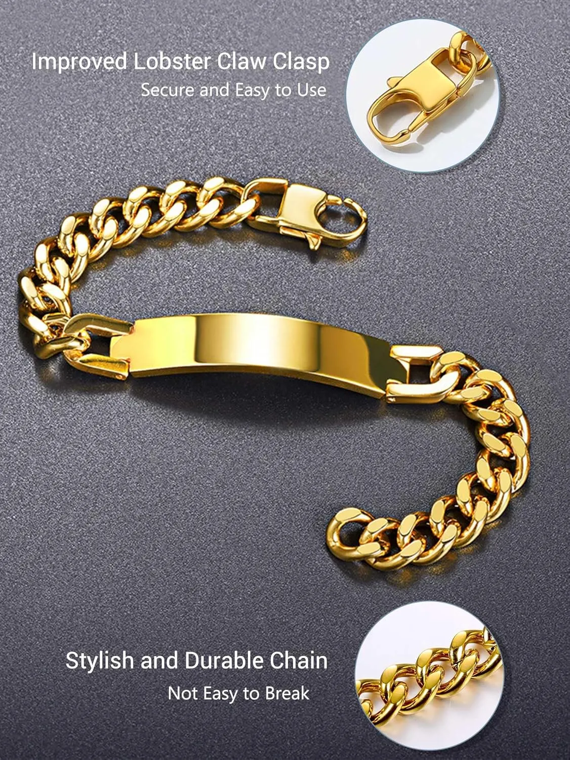 PROSTEEL Custom Bracelets for Men Women, Name Date Initial Quote Engraved Personalized Bracelet, Stainless Steel ID Bracelets, 7.5"/8.3"/9", Come with Box