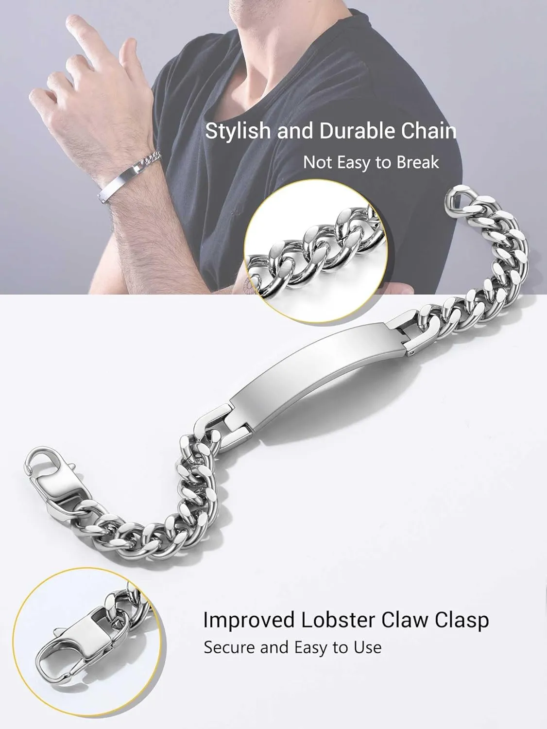 PROSTEEL Custom Bracelets for Men Women, Name Date Initial Quote Engraved Personalized Bracelet, Stainless Steel ID Bracelets, 7.5"/8.3"/9", Come with Box
