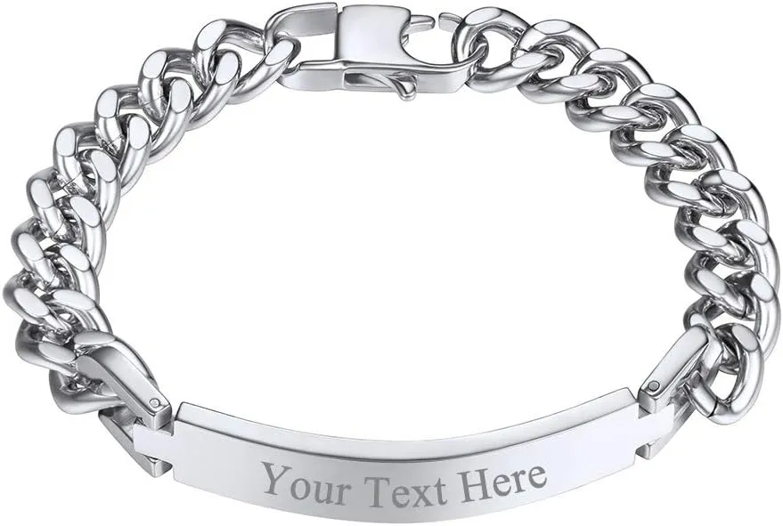 PROSTEEL Custom Bracelets for Men Women, Name Date Initial Quote Engraved Personalized Bracelet, Stainless Steel ID Bracelets, 7.5"/8.3"/9", Come with Box