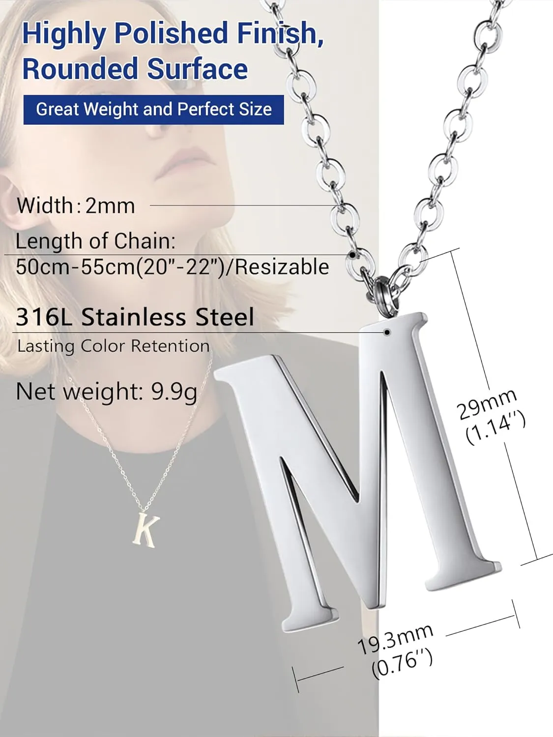 PROSTEEL Initial Necklaces for Women Trendy, Gold Plated/Black 316 Stainless Steel A-Z Letter Necklace, Name Jewelry, 20"-22" Adjustable, Come with Box
