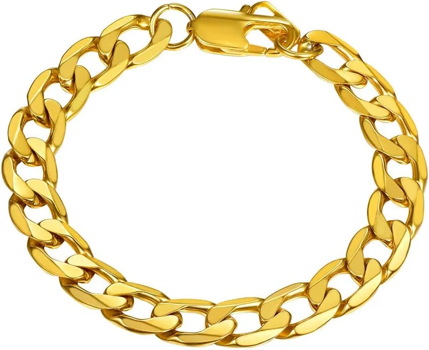 PROSTEEL Mens Cuban Link Bracelet, Black/18K Gold 316L Stainless Steel Cuban Chain Bracelet Hip Hop Jewelry, W: 6mm/9mm/13mm, L: 7.5"/8.3"/9", Come with Box