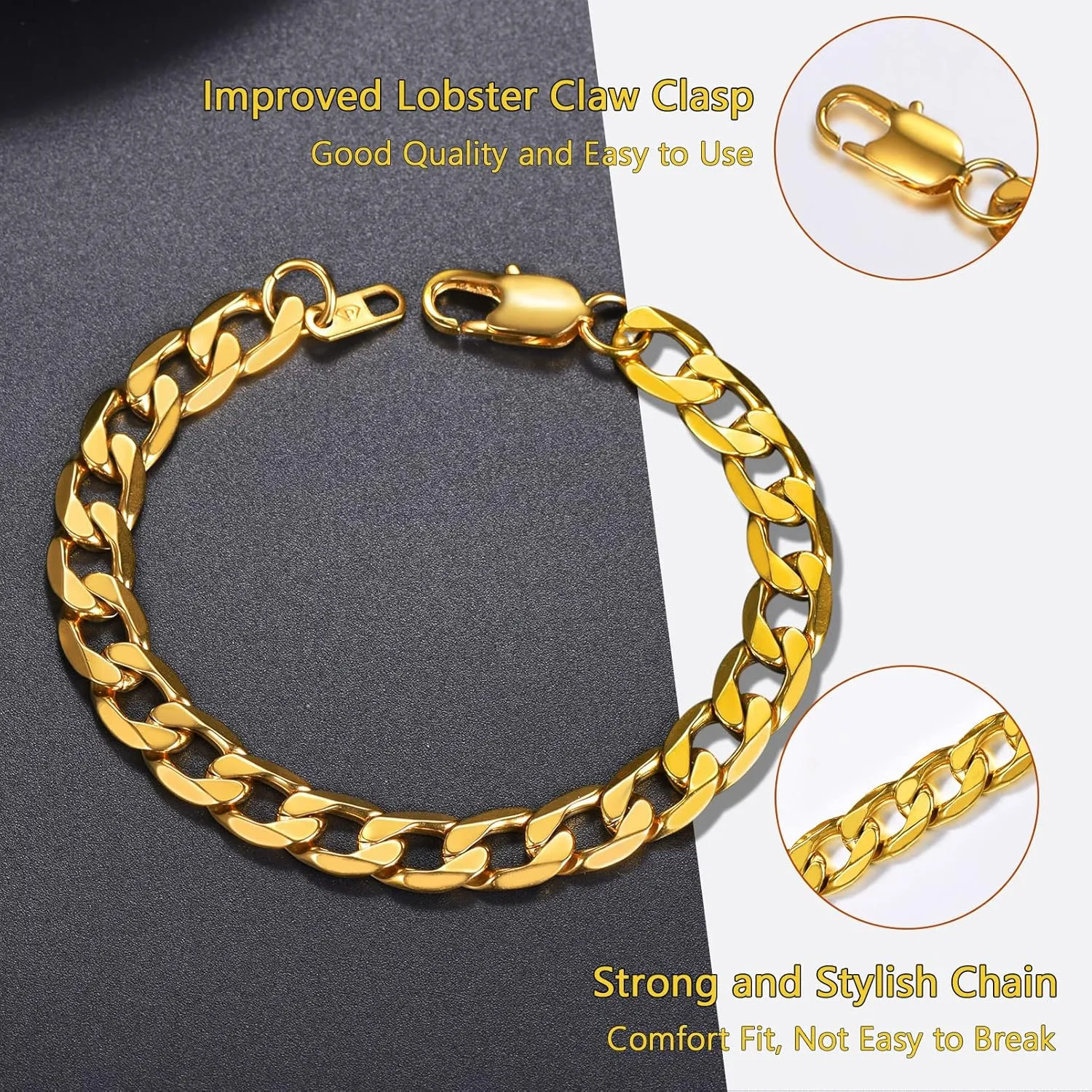 PROSTEEL Mens Cuban Link Bracelet, Black/18K Gold 316L Stainless Steel Cuban Chain Bracelet Hip Hop Jewelry, W: 6mm/9mm/13mm, L: 7.5"/8.3"/9", Come with Box