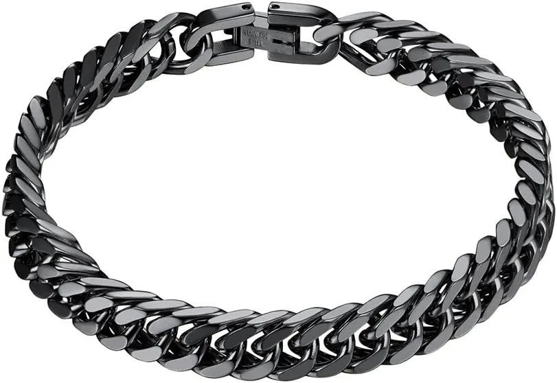 PROSTEEL Stainless Steel Franco Chain Bracelet, Trendy Chunky Bracelets for Men Women, Black/18K Gold Plated, W: 8mm/12mm/17mm, L: 7.5"/8.3"/9", Come Box