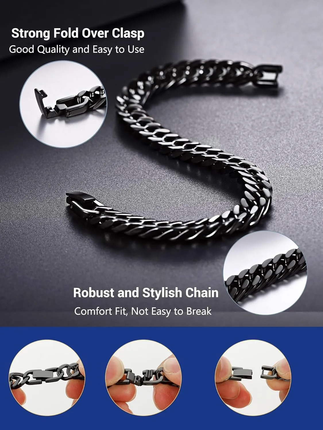 PROSTEEL Stainless Steel Franco Chain Bracelet, Trendy Chunky Bracelets for Men Women, Black/18K Gold Plated, W: 8mm/12mm/17mm, L: 7.5"/8.3"/9", Come Box