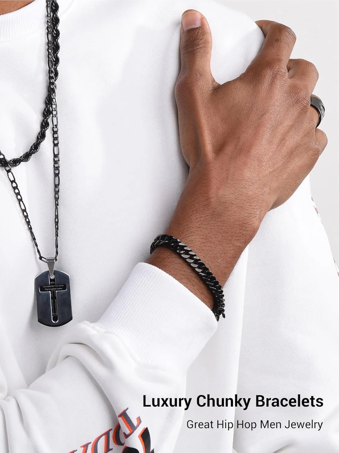PROSTEEL Stainless Steel Franco Chain Bracelet, Trendy Chunky Bracelets for Men Women, Black/18K Gold Plated, W: 8mm/12mm/17mm, L: 7.5"/8.3"/9", Come Box