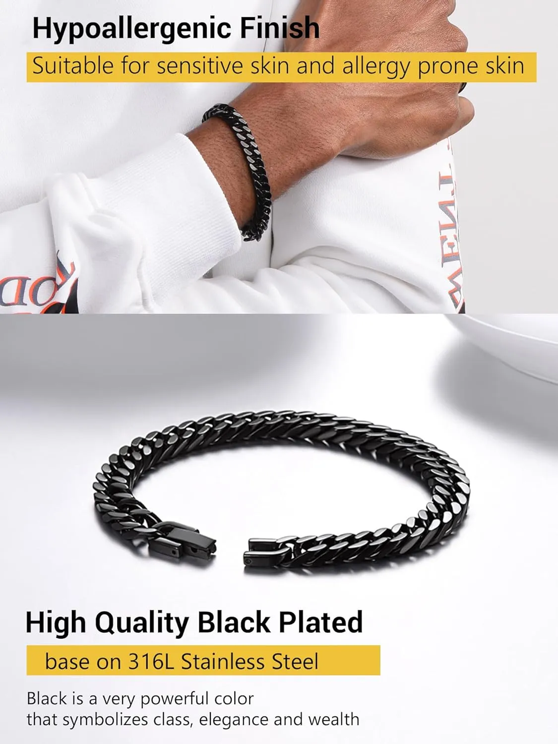 PROSTEEL Stainless Steel Franco Chain Bracelet, Trendy Chunky Bracelets for Men Women, Black/18K Gold Plated, W: 8mm/12mm/17mm, L: 7.5"/8.3"/9", Come Box