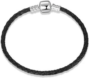 PU Leather Braided Bracelet 925 Sterling Silver Bracelet with Round Clasp Charm Fits for Pandora Charm Jewelry Girls Women Gifts