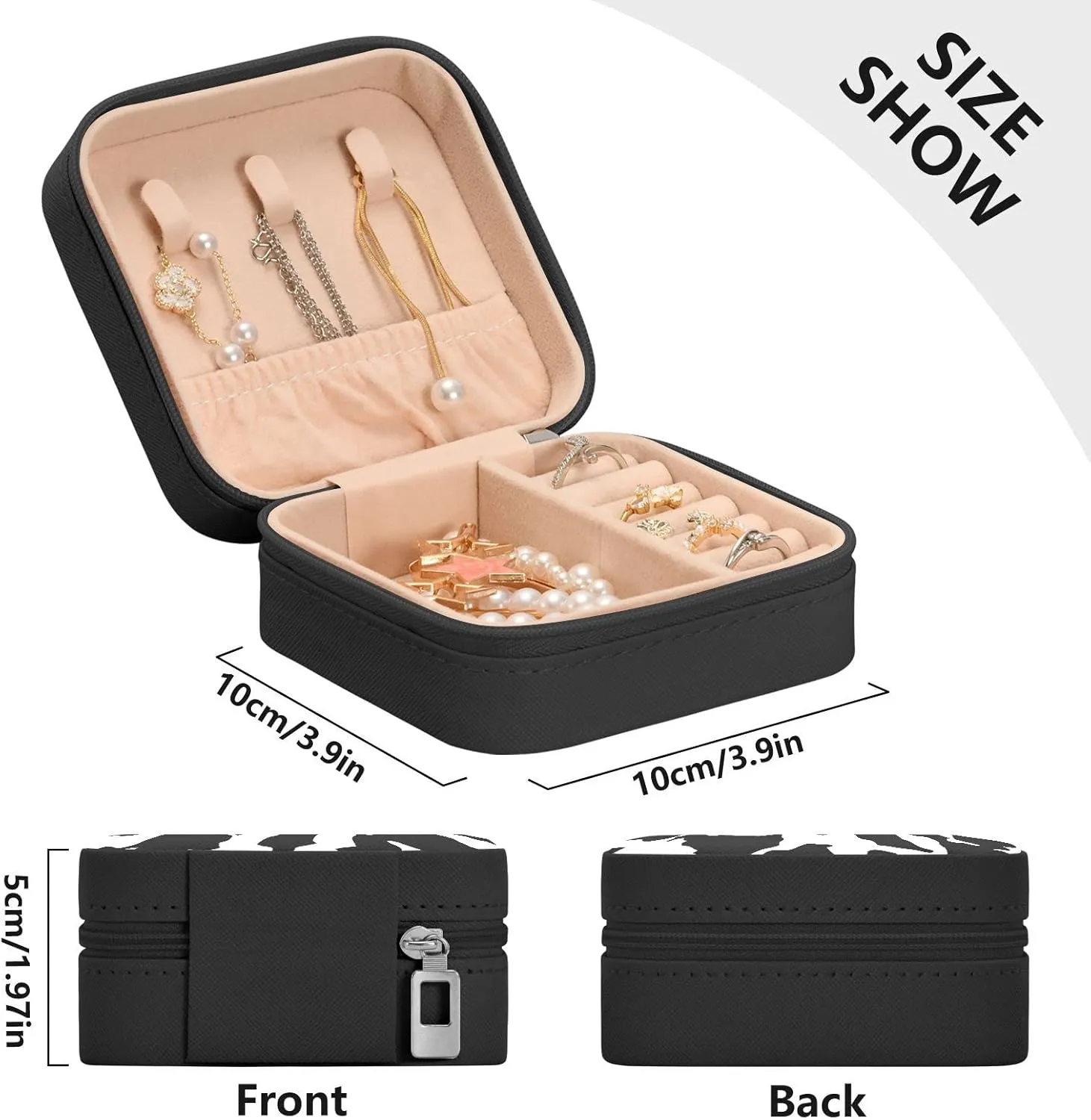 PU Leather Small Jewelry Box Cow Print Travel Portable Jewelry Organizer Case Storage Gift for Women Girls Ring, Pendant, Earring, Necklace, Bracelet