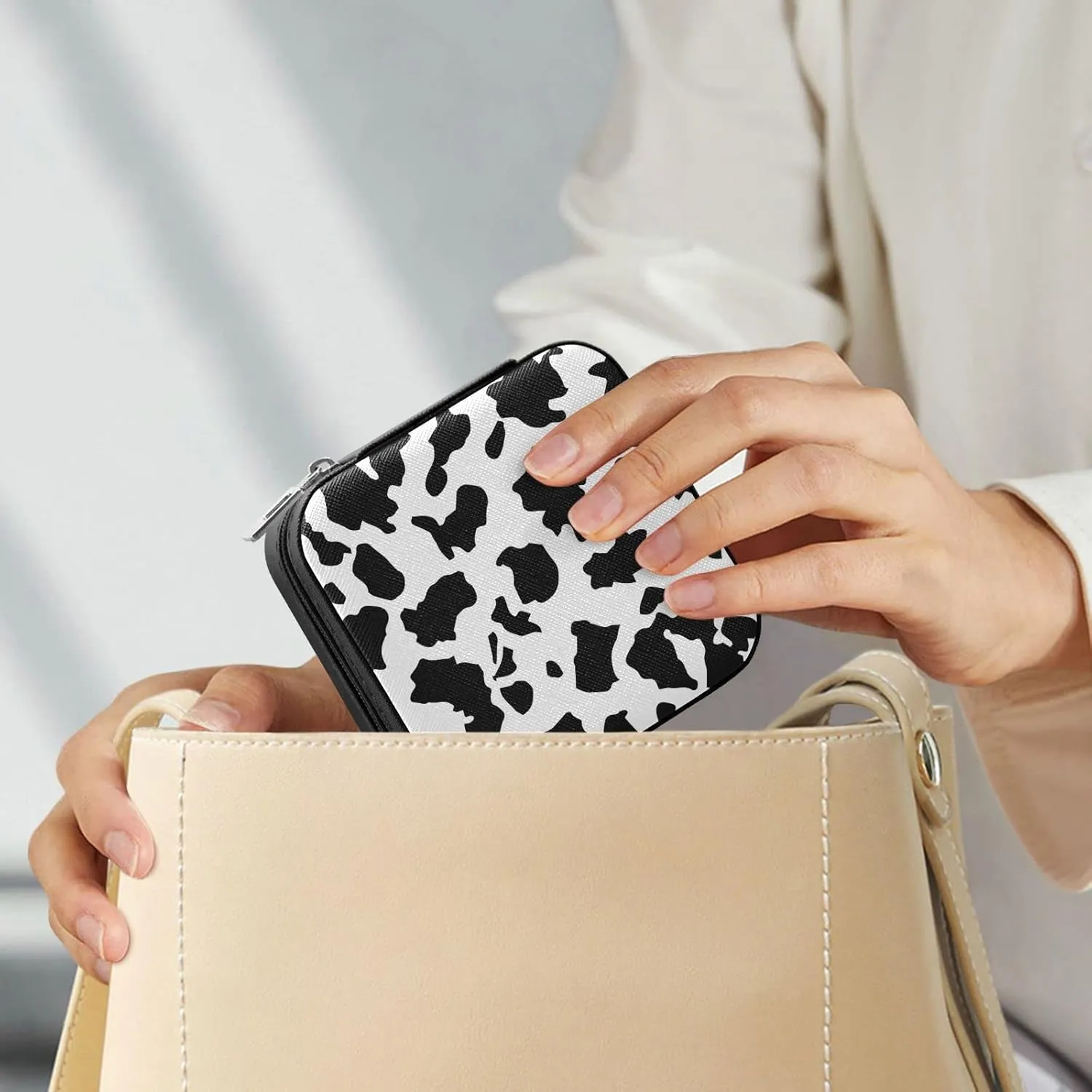 PU Leather Small Jewelry Box Cow Print Travel Portable Jewelry Organizer Case Storage Gift for Women Girls Ring, Pendant, Earring, Necklace, Bracelet