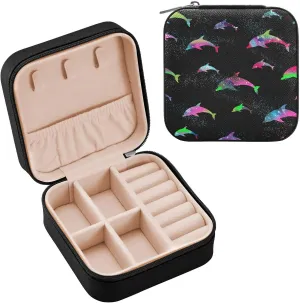 PU Leather Small Jewelry Box Dolphin Colorful Travel Portable Jewelry Organizer Case Storage Gift for Women Girls Ring, Pendant, Earring, Necklace, Bracelet